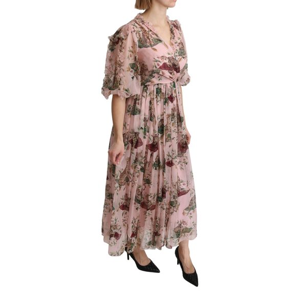 Dolce & Gabbana Pink Bengal Cat Print A-line Maxi Silk Dress - Picture 2 of 5